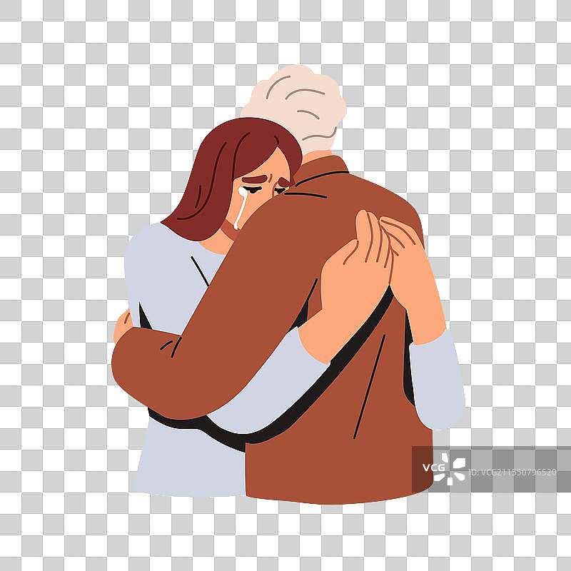 哭泣的女人紧紧拥抱着一个人以寻求安慰图片素材