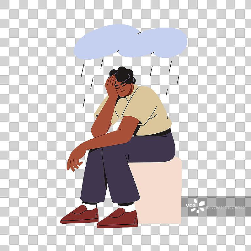 沮丧的悲伤男人在雨云下感到悲伤图片素材