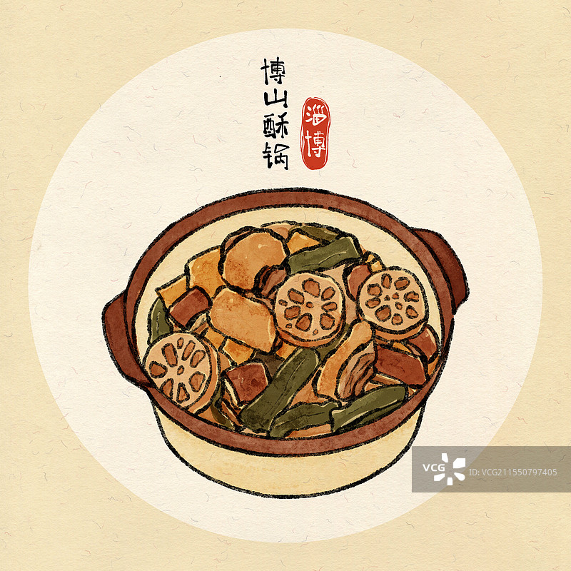 山东淄博美食国风插画-酥锅图片素材