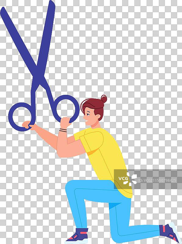 手持大剪刀的女性在开幕仪式上图片素材