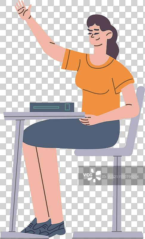 年轻女性在课堂上举手请求回答图片素材