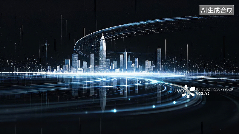 【AI数字艺术】抽象发光城市图片素材