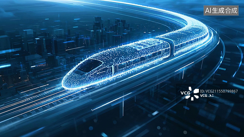 【AI数字艺术】抽象发光高铁图片素材