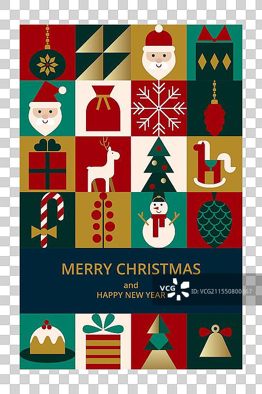 带有图标图案和排版的圣诞贺卡图片素材