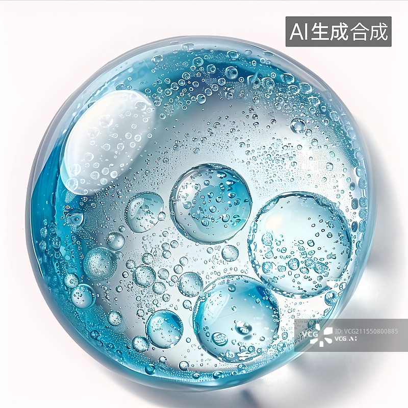【AI数字艺术】3D渲染微观水分子结构透明蓝色水图片素材