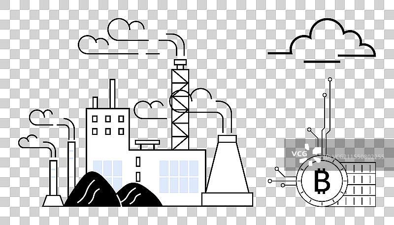 工业工厂与比特币区块链图片素材