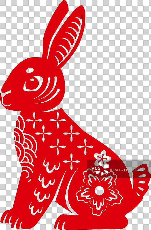 华丽的兔子装饰红色剪影兔子图片素材