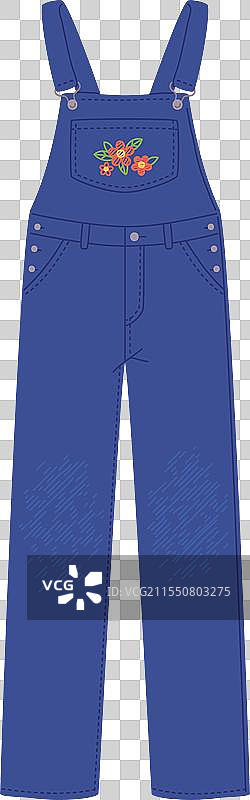 复古青少年花卉刺绣牛仔工装裤图片素材