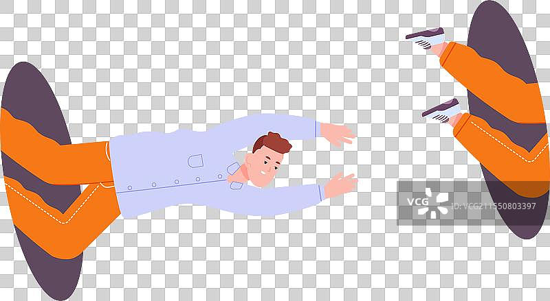 传送的男人飞入彩色传送门洞中图片素材