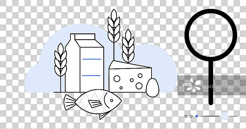 健康食品，包括牛奶、奶酪和鱼。图片素材