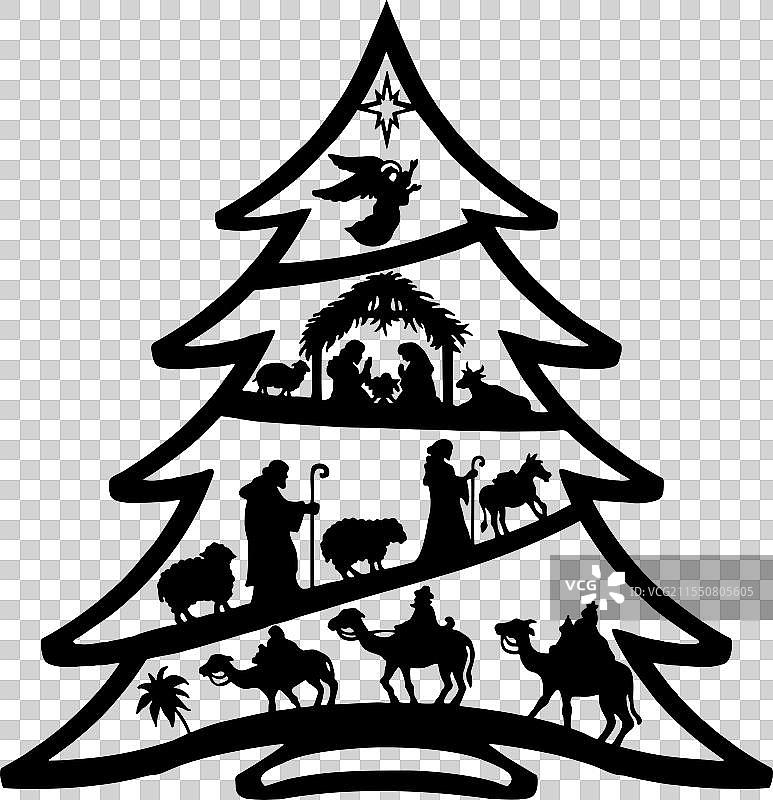 神圣之夜剪影 - 耶稣诞生场景图片素材