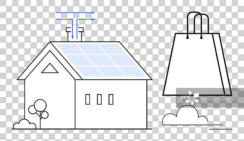 带有太阳能电池板的可持续住宅与购物图片素材