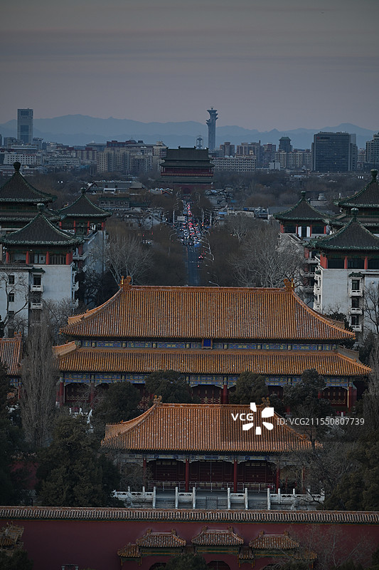 北京 景山公园 晚霞 故宫 白塔图片素材