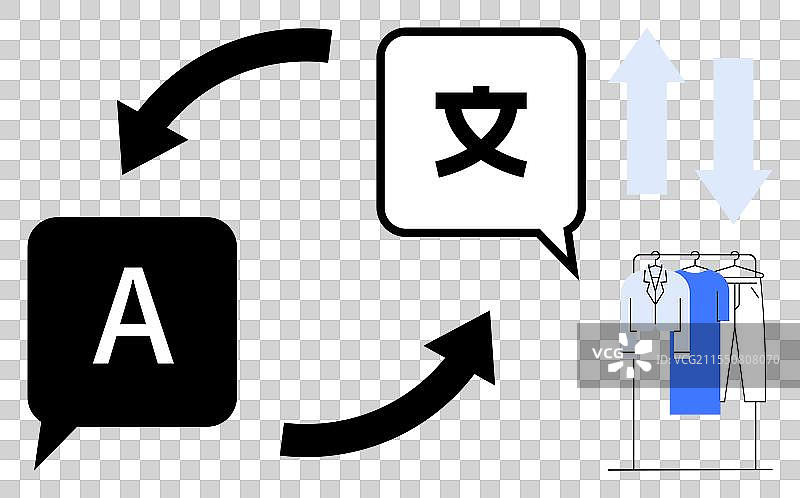 双语沟通概念与服装交换图片素材