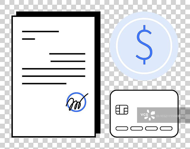 带有签名、美元符号和信用的文件图片素材