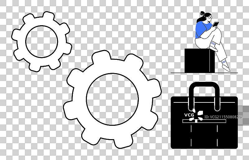 坐在方块上使用平板电脑的女商人图片素材