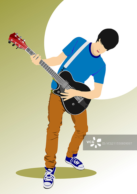 手绘的3D吉他演奏者图像图片素材