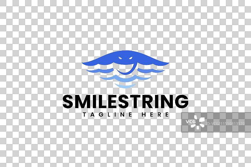 蓝色黄貂鱼与微笑标志的海浪图片素材