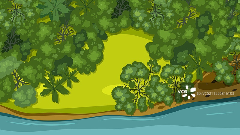 密林与蜿蜒河流的俯视图图片素材