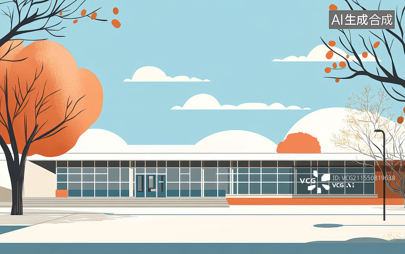 【AI数字艺术】插画学校建筑图片素材