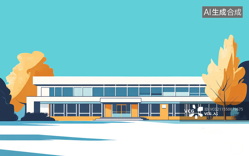 【AI数字艺术】插画学校建筑图片素材