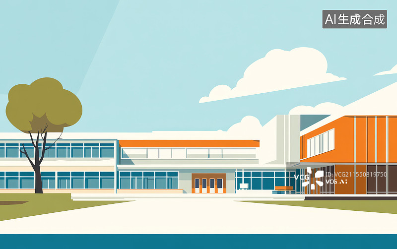 【AI数字艺术】插画学校建筑图片素材