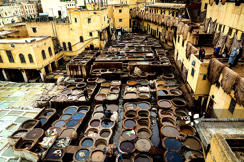 一千零一夜的摩洛哥非斯古城，著名景点大染缸图片素材