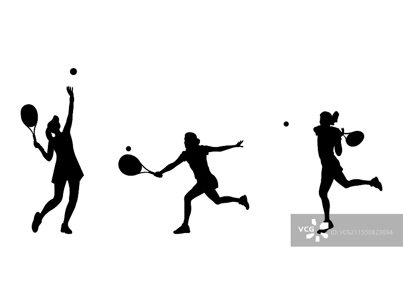女性运动员的动态网球剪影图片素材