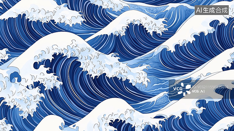 【AI数字艺术】蓝色巨浪纹理图案图片素材