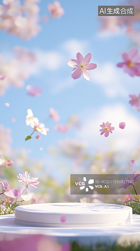 【AI数字艺术】清新樱花产品展台背景图片素材