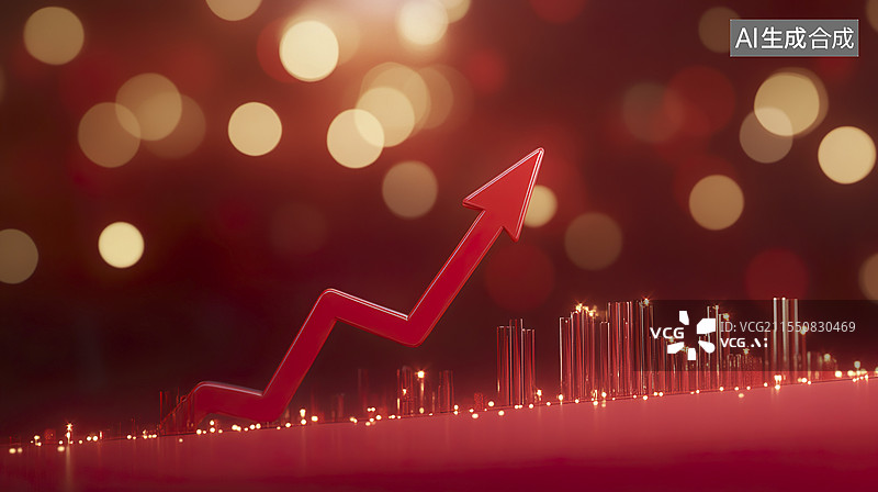 【AI数字艺术】商务金融红色背景——上升的箭头预示着财富的增值图片素材