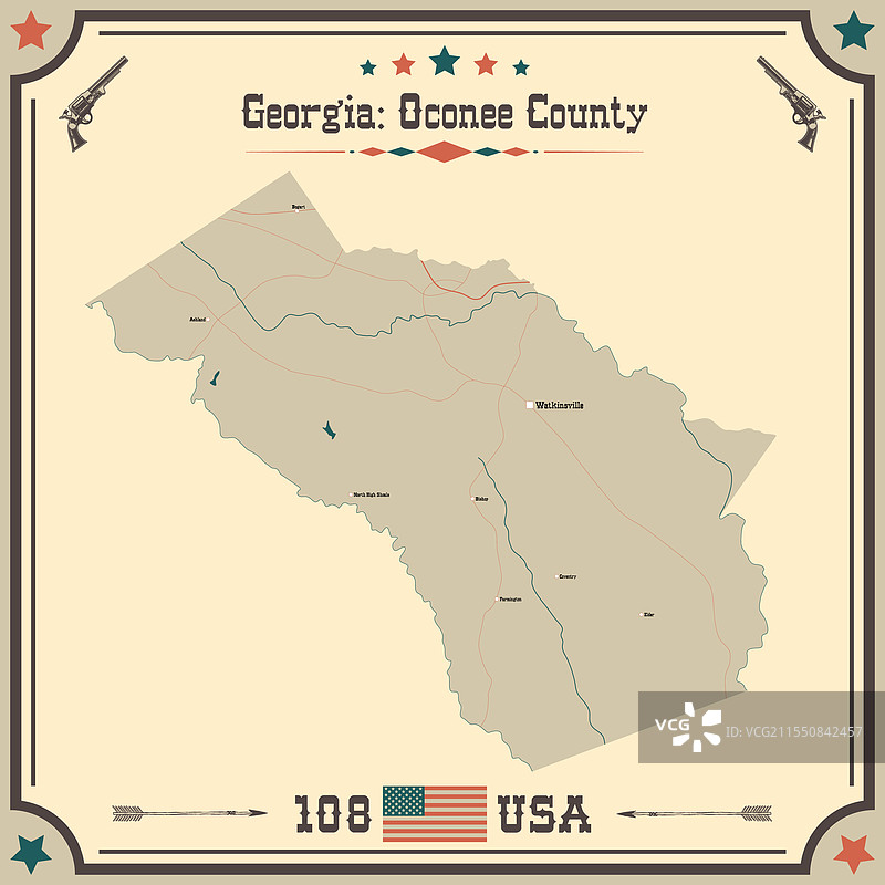 乔治亚州奥科尼县的复古地图图片素材