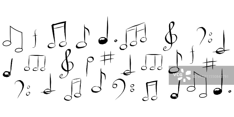 可爱的手绘音乐音符剪影图片素材