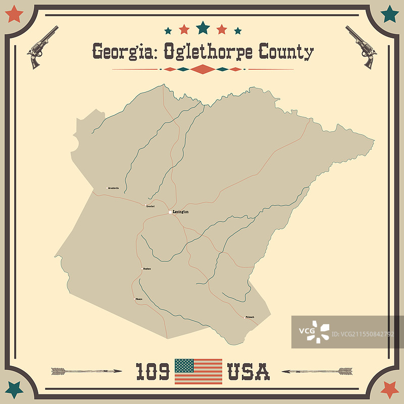 乔治亚州奥格尔索普县的复古地图图片素材