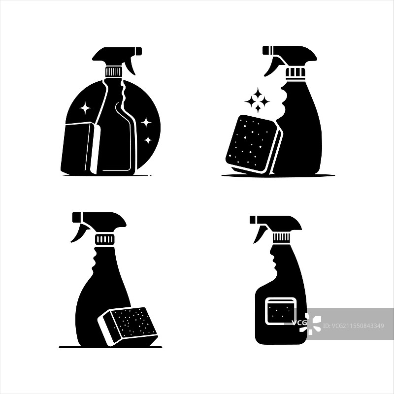 喷雾瓶和海绵的轮廓图片素材