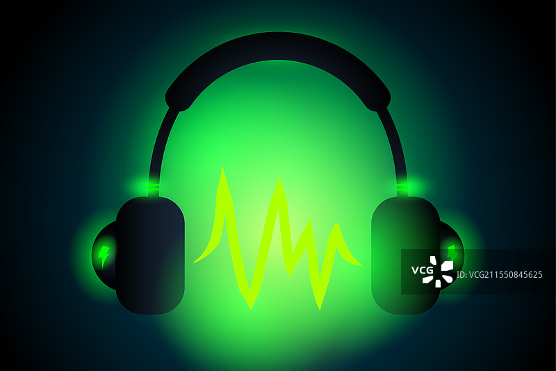 带有绿色背光的无线耳机图片素材