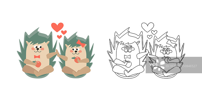 爱情中的卡通刺猬涂色书图片素材