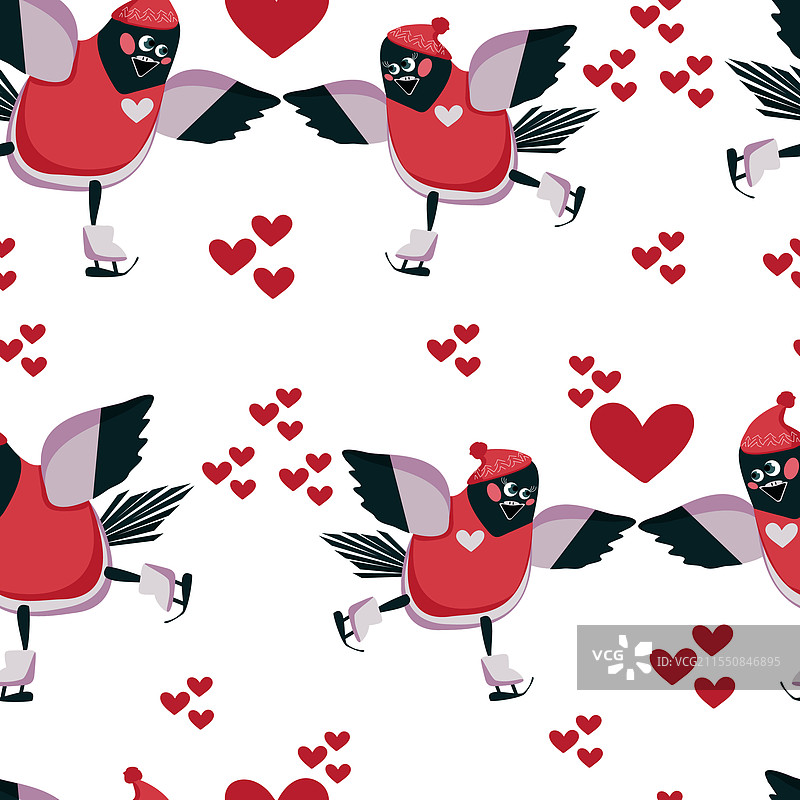 无缝图案的卡通红腹灰雀相爱图片素材