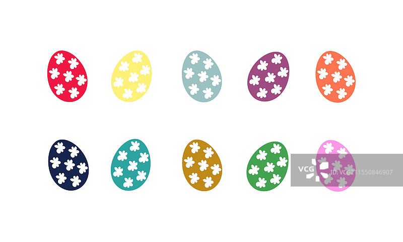 一组带有白色花朵的复活节彩蛋图片素材