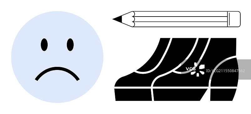 不开心的表情符号、铅笔和靴子图片素材