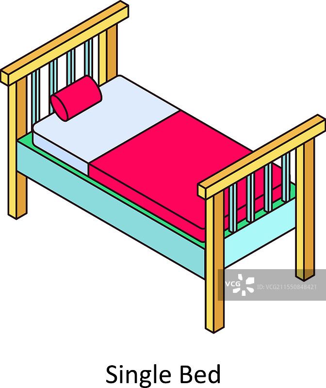 单人床等角彩色图图片素材