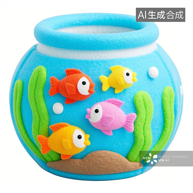 【AI数字艺术】3D卡通毛毡图标鱼缸图片素材
