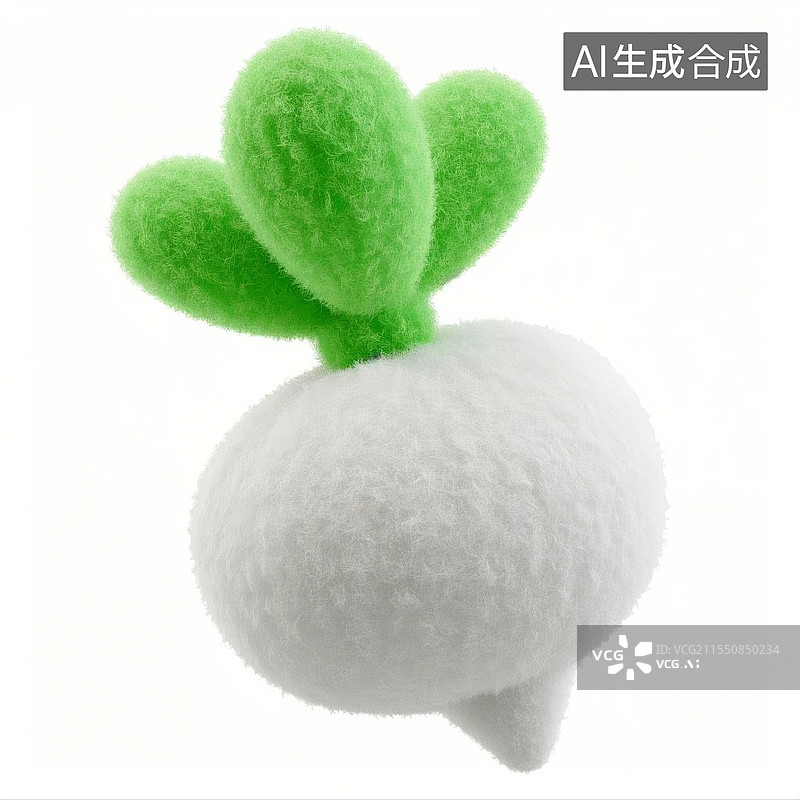 【AI数字艺术】3D卡通毛毡图标白萝卜图片素材