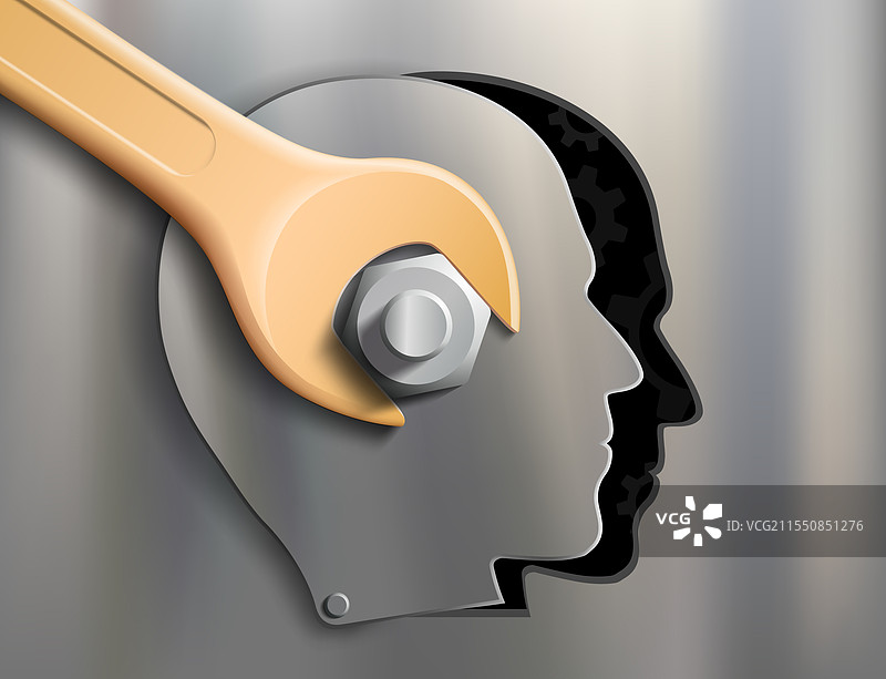 人头轮廓与扳手工具图片素材