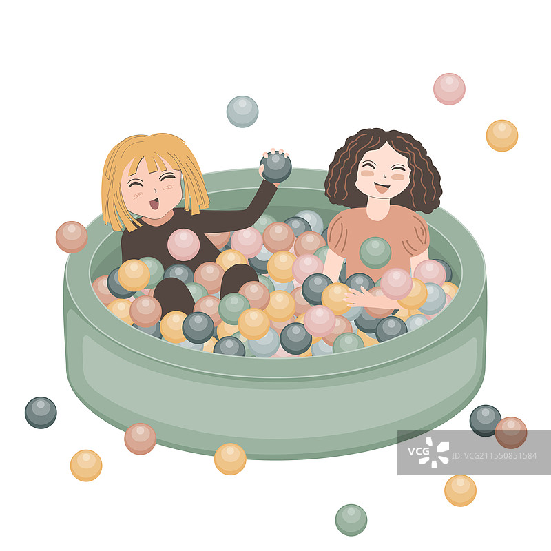 快乐的孩子们在干燥的球池中玩耍图片素材