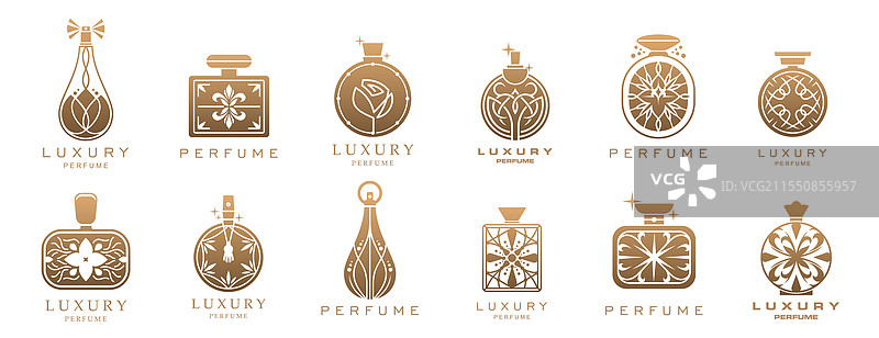 奢华香水香氛图标与金色瓶子图片素材