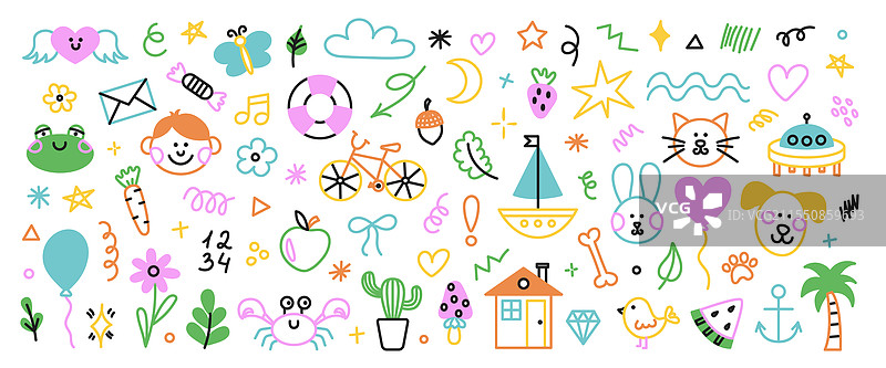 可爱的手绘简单儿童涂鸦套装图片素材