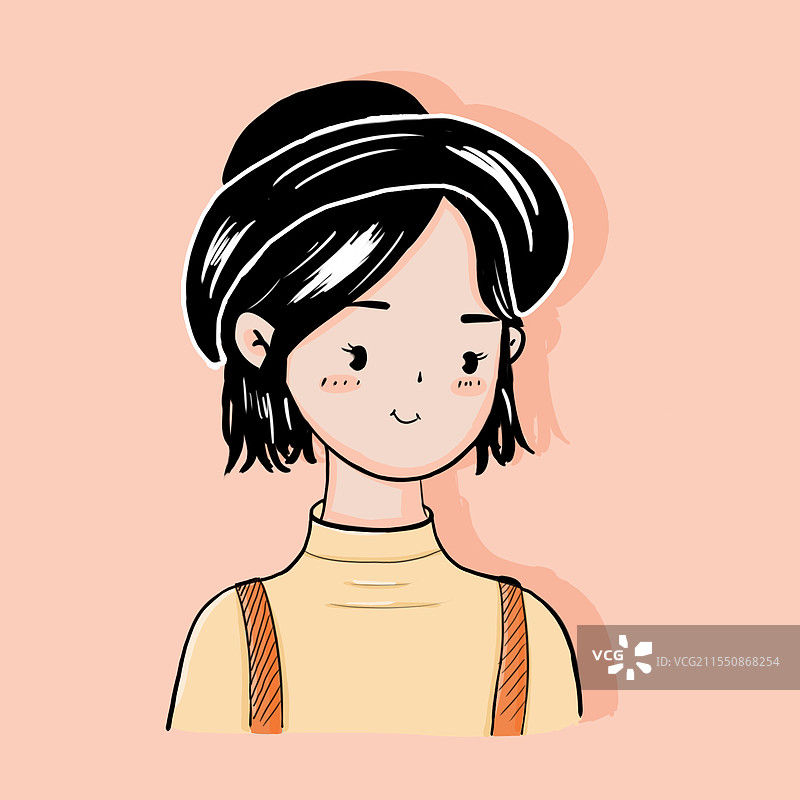 戴礼帽的小女孩卡通描边风格头像图片素材