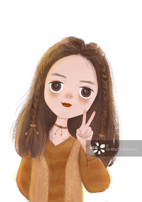 长发小女孩手绘插画图片素材