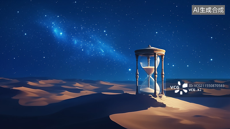 【AI数字艺术】沙漠里的沙漏图片素材